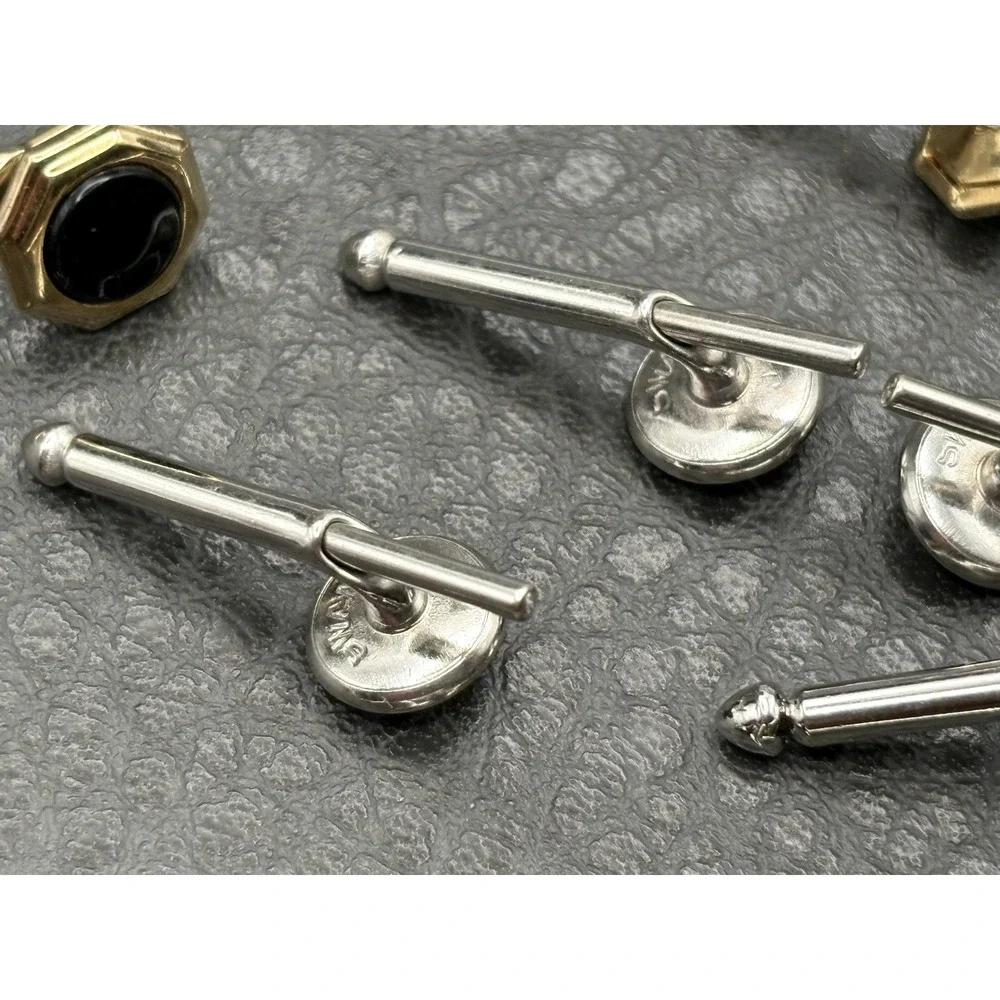 Vintage Cuff Buttons or Cufflinks Set Black MOP Silver Tone Gold Tone Some Swank
